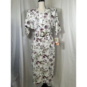 NWT Vintage 80s-90s Positive Influence Floral Dress Belted Midi USA Made Size S